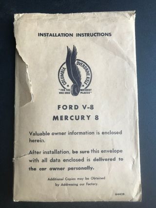 1940 Ford V - 8 Columbia Overdrive Axle Control Installation Instructions Brochure