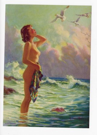 1930s Nude Pin Up Girl Lithograph By Harris Wings Of The Morning 21