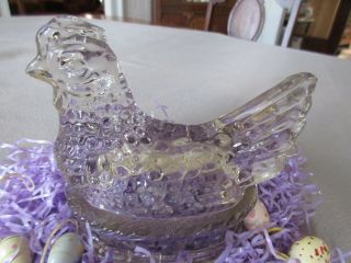 Vintage Glass Candy Container Chicken Jeanette Pa Hen On Nest Old One