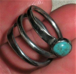 Antique C.  1940 Navajo Sterling Silver Turquoise Ring Coiled Snake Vafo