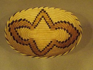Antique Native American Papago Indian Hand Woven Oval Basket 12 - 1/2 "