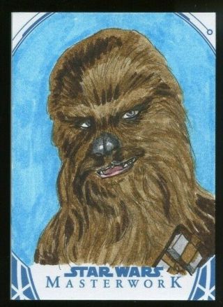 2018 Topps Star Wars Masterwork Artist Sketch Card Chewy By Glenn Porzig