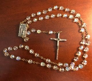 Antique Vintage Italian Silver - Tone Ornate Crystal Bead Rosary,  22 "