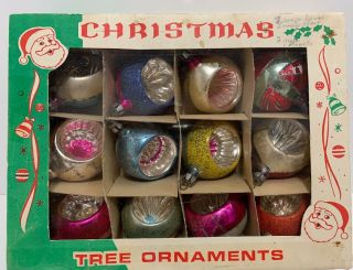 12 Vintage 1960’s Hand Decorated Glass Christmas Tree Ball Ornaments Rare