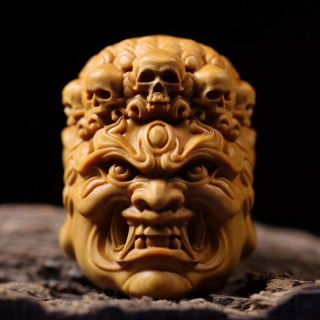 Jp144 - 5x3.  5x3.  5 Cm (2 " ） Stunning Boxwood Carving Netsuke : Gothic Devil Mask