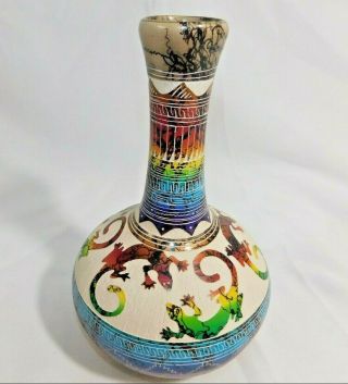 Navajo Pottery Hilda Whitegoat Vase Etched Horsehair Multicolor Gecko Artist