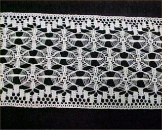 Vintage Antique Woven Net Lace Cotton Trim Off White Sew Craft 3 " Wd Estate Find