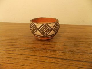 Antique Native American Isleta Pueblo Hand Coiled Design Pot 2 - 3/4 " Diameter