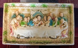 Vintage Last Supper Jesus Chalkware Plaque Wall Hanging Christian Religious