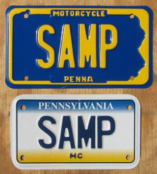 2 Pennsylvania Motorcycle Sample License Plate 1980s / 1990s Samp