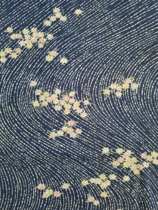 Japanese Silk Crepe Fabric Vintage Panel Spring Blossom In Swirling Stream