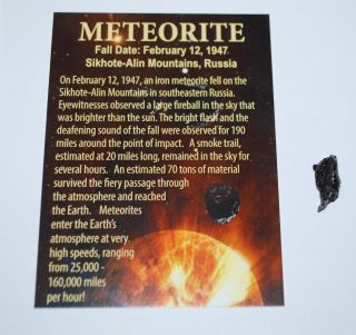 Sikhote Alin Russian Meteorite 2 To 3 Grams Size W/ Color Label 738