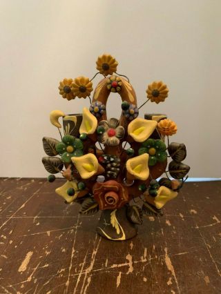 Vintage Mexican Art Pottery Tree Of Life Candelabra