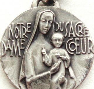 Vintage Silvered Medal Pendant Of Our Lady Of Beauraing