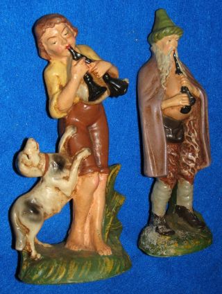 Large Vintage Figures Christmas Nativity Set 2 Shepherds W/ Musical Instruments