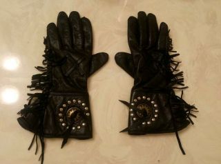 Vintage Willie G Harley Davidson Fringed Leather Gloves Womens Small Black