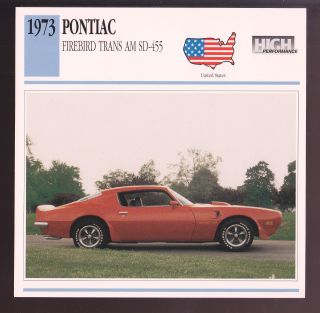 1973 Pontiac Firebird Trans Am Sd - 455 Muscle Car Photo Spec Sheet Info Stat Card