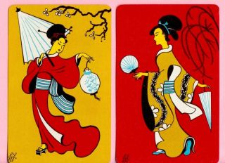 Vintage Playing Card Swap Cards Lady Japanese Geisha Chinese Playing Back