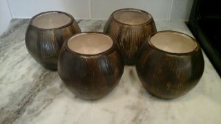 Vintage Orchids Of Hawaii Tiki Coconut Mug Ceramic Barware Japan R - 13a Set Of 4