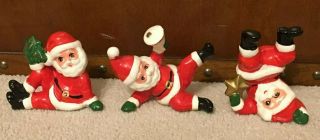 Vintage Santa Claus Set Of 3 Made In Japan Headstand,  Ringing Bell,  Christmas