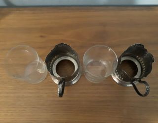 Set of 2 Russian Tea Glass Holders with Glasses,  Brass/Nickel,  Made in Russia 5