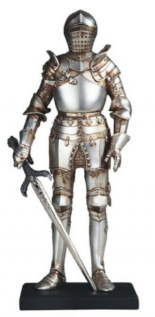 Medieval Knight In Armor With Sword Statue Figurine Collectible Statuette