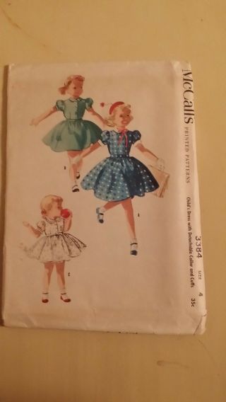 Vintage Mccalls Girls Dress Pattern 3384 Size 4