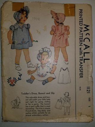 Dress Bonnet Pattern Sewing Size 1 Vtg 1940 