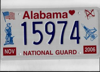 Alabama 2006 License Plate " 15974 " National Guard