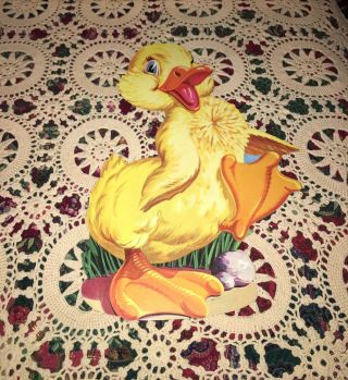 Vtg Eureka Easter Duck Lrg Die Cut Cardboard Decoration 16 " Nos Rare