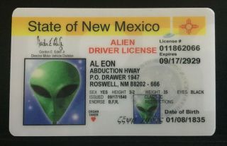 Alien Al Eon State Of Mexico Drivers License Novelty Id Card Ufo Roswell