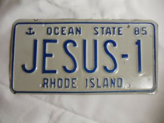 Rhode Island License Plate Vanity Vintage Jesus - 1 1985