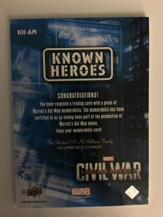 Captain America Civil War Known Heroes Memorabilia Relic KH - AM Ant Man Rudd 2