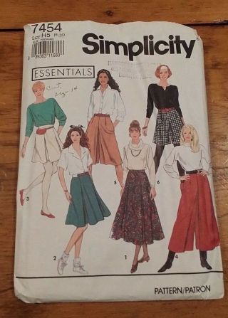 Vintage Simplicity Ladies Skirt Culottes Pattern 7454 Size 6 - 14
