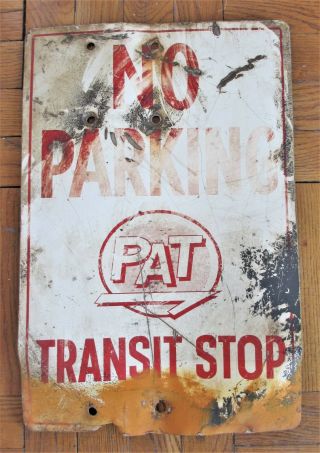Vintage Pittsburgh Pa Bus Station Sign No Parking Transit Stop Aluminum