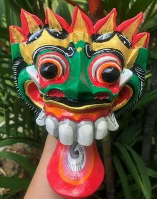 Mask Garuda Tongue Dragon Bird Hand Carved Paint Bali Barong Wood Decor Wall Art