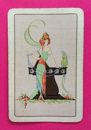 Art Deco Swap Playing Card Flapper & Parrot Ladies Goodall Linen