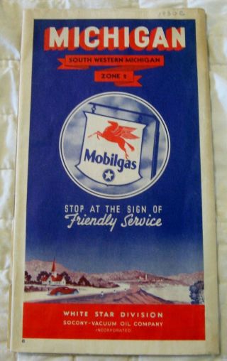Estate Vintage Advertising Road Map - Mobilgas - South Western Michigan