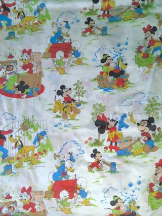 Vintage Disney ‘chores’ Full Flat Sheet Mickey Minnie Goofy Donald