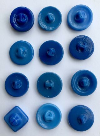 12 x 19mm Vintage Blue Glass Buttons,  1920s to 1950s,  Floral,  Enamelled 5