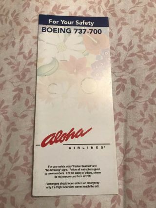 Aloha Airlines Boeing 737 - 700 Safety Instructions Card - 2005