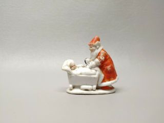 Vintage Miniature Mini Bisque Santa Claus With Baby Figurine 2 1/2 "