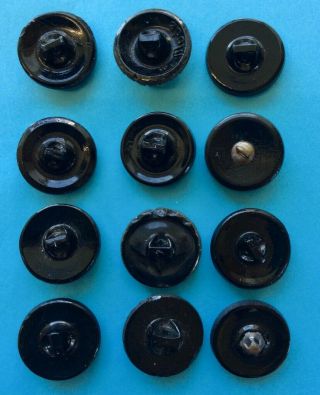 12 x 19mm Vintage Black Glass Buttons With Silver/Blue Lustre,  Rhinestones 5