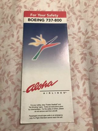 Aloha Airlines Boeing 737 - 800 Safety Instructions Card - 2007
