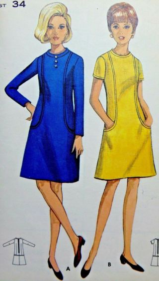 Classy A - Line Dress Pattern Cute Side Pockets Vtg Butterick 4494 Size 14