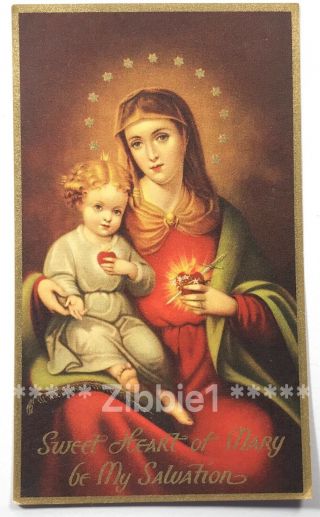 Act Of Consecration To The Immaculate Heart Of Mary,  Vintage Holy Prayer Card.