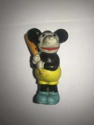 Vintage Walt Disney Mickey Mouse Baseball Holding Bat 3 1/4 " Bisque Figurine