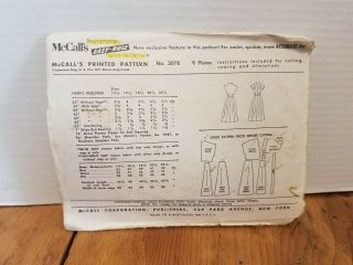 Vintage McCall ' s 3078 Size 18 1/2 Bust 39 Dress pattern 1950 ' s Era cut 2