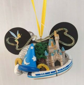 Disney Ear Hat Ornament - 4 Parks Icons Sorcerer Hat Cinderella Castle Earth Tree