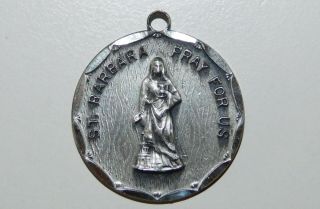 Antique Religious Medal Sterling St.  Barbara Pray For Us Mission Santa Barbara